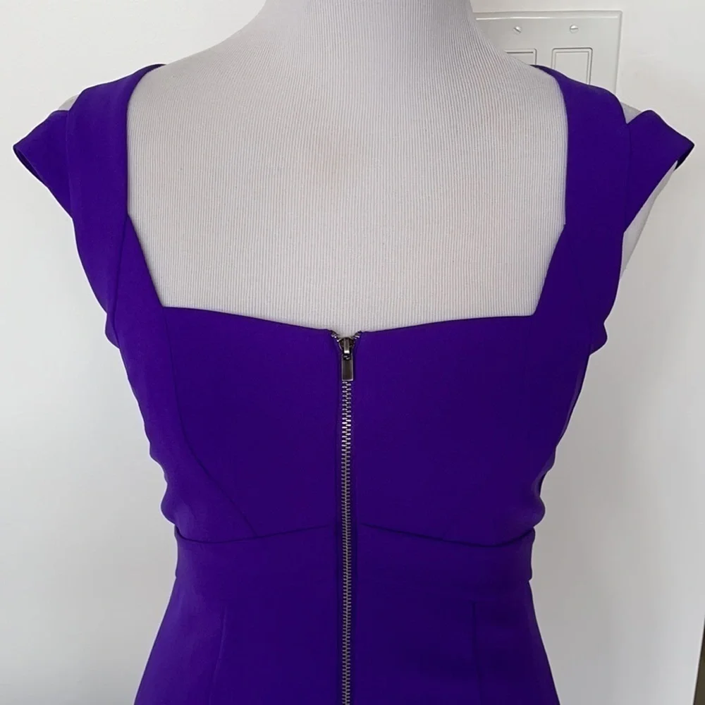 Diane Von Furstenberg Corinne purple full zipper shoulder cutout dress - Picture 5 of 9